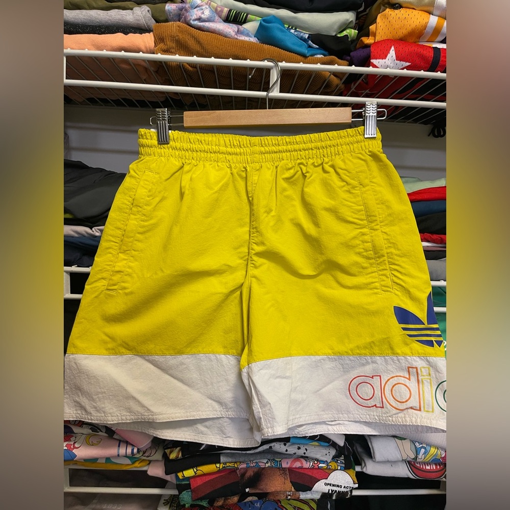 Adidas Yellow and White Athletic Mens  Shorts
